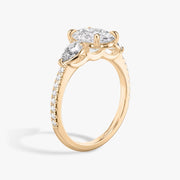 Oval Cut - Pave Band - Three Stone Ring - 0.25 Ct Side Stone each - 18 K Gold