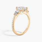 Load image into Gallery viewer, Oval Cut - Pave Band - Three Stone Ring - 0.25 Ct Side Stone each - 14 K Gold
