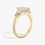 Oval Cut - Pave Band - Three Stone Ring - 0.25 Ct Side Stone each - 18 K Gold