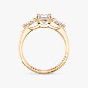 Oval Cut - Plain Band - Three Stone Ring - 0.25 Ct Side Stone each - 18 K Gold