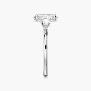 Oval Cut - Plain Band - Three Stone Ring - 0.25 Ct Side Stone each - 18 K Gold