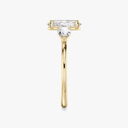 Oval Cut - Plain Band - Three Stone Ring - 0.25 Ct Side Stone each - 18 K Gold