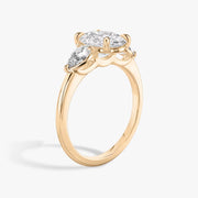 Oval Cut - Plain Band - Three Stone Ring - 0.25 Ct Side Stone each - 18 K Gold