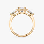 Load image into Gallery viewer, Oval Cut - Plain Band - Three Stone Ring- 0.5 Ct Side Stone each - 18 K Gold
