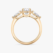 Oval Cut - Plain Band - Three Stone Ring- 0.5 Ct Side Stone each - 18 K Gold