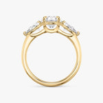 Load image into Gallery viewer, Oval Cut - Plain Band - Three Stone Ring- 0.5 Ct Side Stone each - 18 K Gold
