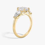 Oval Cut - Plain Band - Three Stone Ring- 0.5 Ct Side Stone each - 18 K Gold