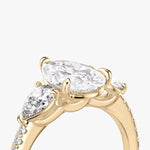 Load image into Gallery viewer, Pear Cut - Pave Band - Three Stone Ring - 0.25 Ct Side Stone each - 18 K Gold
