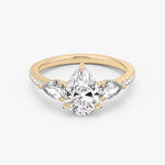 Load image into Gallery viewer, Pear Cut - Pave Band - Three Stone Ring - 0.25 Ct Side Stone each - 14 K Gold
