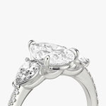 Load image into Gallery viewer, Pear Cut - Pave Band - Three Stone Ring - 0.25 Ct Side Stone each - 14 K Gold
