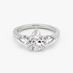 Load image into Gallery viewer, Pear Cut - Pave Band - Three Stone Ring - 0.25 Ct Side Stone each - 18 K Gold
