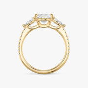 Pear Cut - Pave Band - Three Stone Ring - 0.25 Ct Side Stone each - 14 K Gold