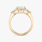 Pear Cut - Plain Band - Three Stone Ring - 0.25 Ct Side Stone each - 14 K Gold