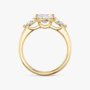 Pear Cut - Plain Band - Three Stone Ring - 0.25 Ct Side Stone each - 18 K Gold