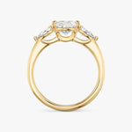 Load image into Gallery viewer, Pear Cut - Plain Band - Three Stone Ring - 0.25 Ct Side Stone each - 14 K Gold
