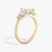 Pear Cut - Plain Band - Three Stone Ring - 0.25 Ct Side Stone each - 18 K Gold