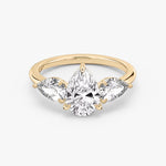 Load image into Gallery viewer, Pear Cut - Plain Band - Three Stone Ring- 0.5 Ct Side Stone each - 14 K Gold
