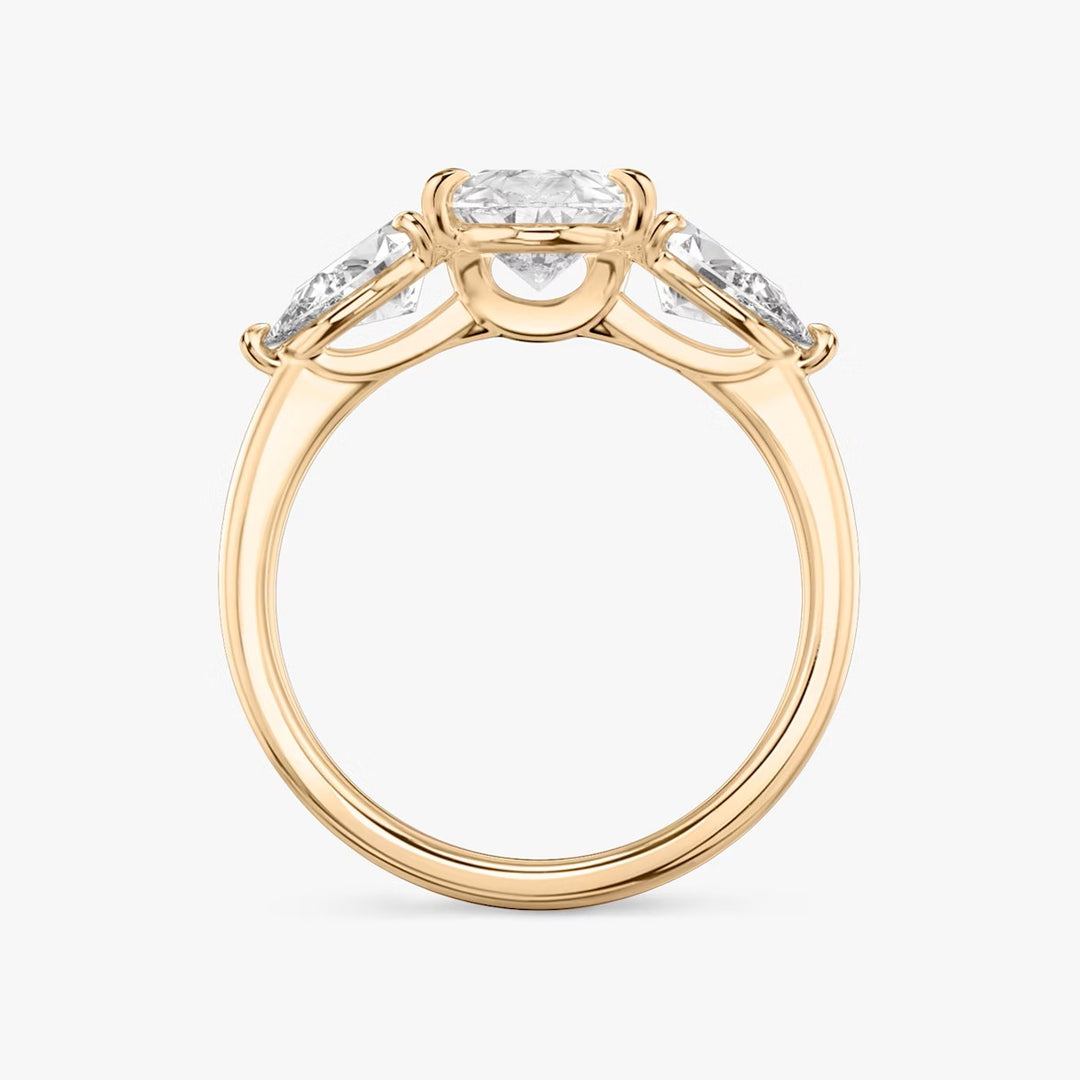 Pear Cut - Plain Band - Three Stone Ring- 0.5 Ct Side Stone each - 18 K Gold