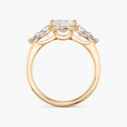 Pear Cut - Plain Band - Three Stone Ring- 0.5 Ct Side Stone each - 18 K Gold