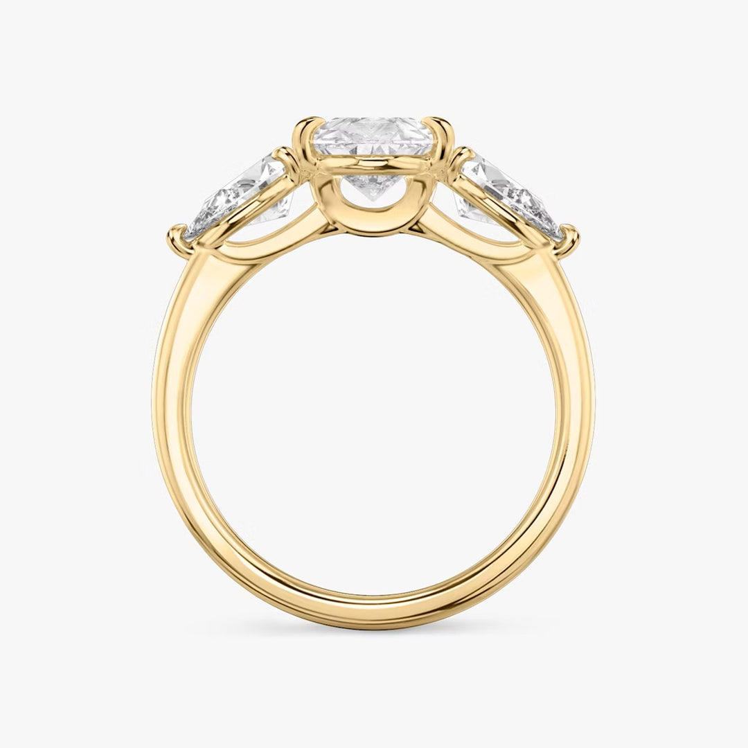 Pear Cut - Plain Band - Three Stone Ring- 0.5 Ct Side Stone each - 14 K Gold