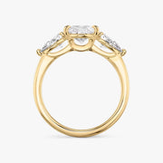 Pear Cut - Plain Band - Three Stone Ring- 0.5 Ct Side Stone each - 14 K Gold