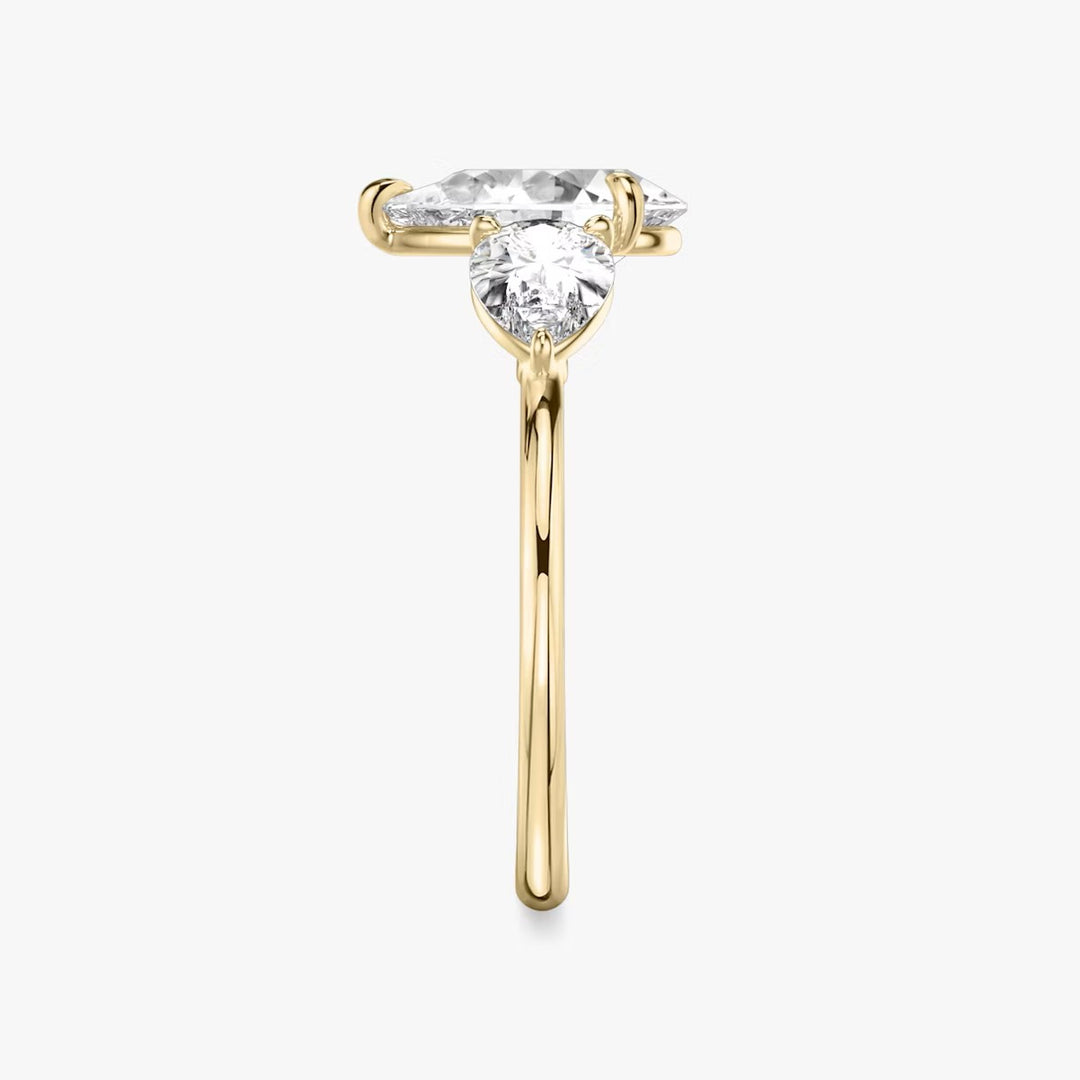 Pear Cut - Plain Band - Three Stone Ring- 0.5 Ct Side Stone each - 14 K Gold