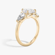 Pear Cut - Plain Band - Three Stone Ring- 0.5 Ct Side Stone each - 18 K Gold
