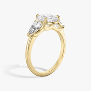 Pear Cut - Plain Band - Three Stone Ring- 0.5 Ct Side Stone each - 14 K Gold