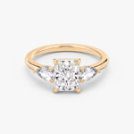 Load image into Gallery viewer, Radiant Cut - Plain Band - Three Stone Ring - 0.25 Ct Side Stone each - 18 K Gold
