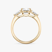 Radiant Cut - Plain Band - Three Stone Ring - 0.25 Ct Side Stone each - 14 K Gold