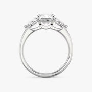 Radiant Cut - Plain Band - Three Stone Ring - 0.25 Ct Side Stone each - 14 K Gold