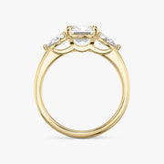 Radiant Cut - Plain Band - Three Stone Ring - 0.25 Ct Side Stone each - 14 K Gold