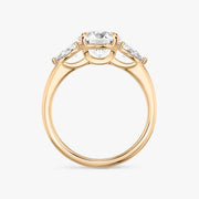 Round Cut - Plain Band - Three Stone Ring - 0.25 Ct Side Stone each - 14 K Gold