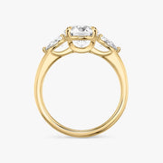 Round Cut - Plain Band - Three Stone Ring- 0.5 Ct Side Stone each - 14 K Gold