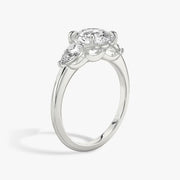 Round Cut - Plain Band - Three Stone Ring- 0.5 Ct Side Stone each - 18 K Gold