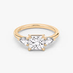 Load image into Gallery viewer, Princess Cut - Plain Band - Three Stone Ring - 0.25 Ct Side Stone each - 14 K Gold
