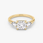 Load image into Gallery viewer, Princess Cut - Plain Band - Three Stone Ring - 0.25 Ct Side Stone each - 18 K Gold
