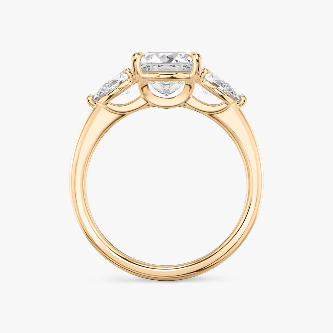 Princess Cut - Plain Band - Three Stone Ring - 0.25 Ct Side Stone each - 14 K Gold