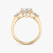 Princess Cut - Plain Band - Three Stone Ring - 0.25 Ct Side Stone each - 14 K Gold