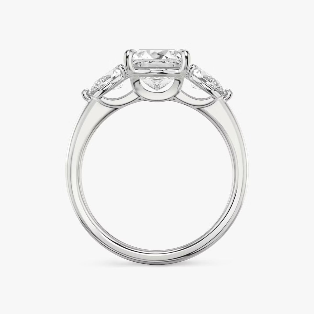 Princess Cut - Plain Band - Three Stone Ring - 0.25 Ct Side Stone each - 14 K Gold