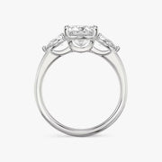 Princess Cut - Plain Band - Three Stone Ring - 0.25 Ct Side Stone each - 14 K Gold
