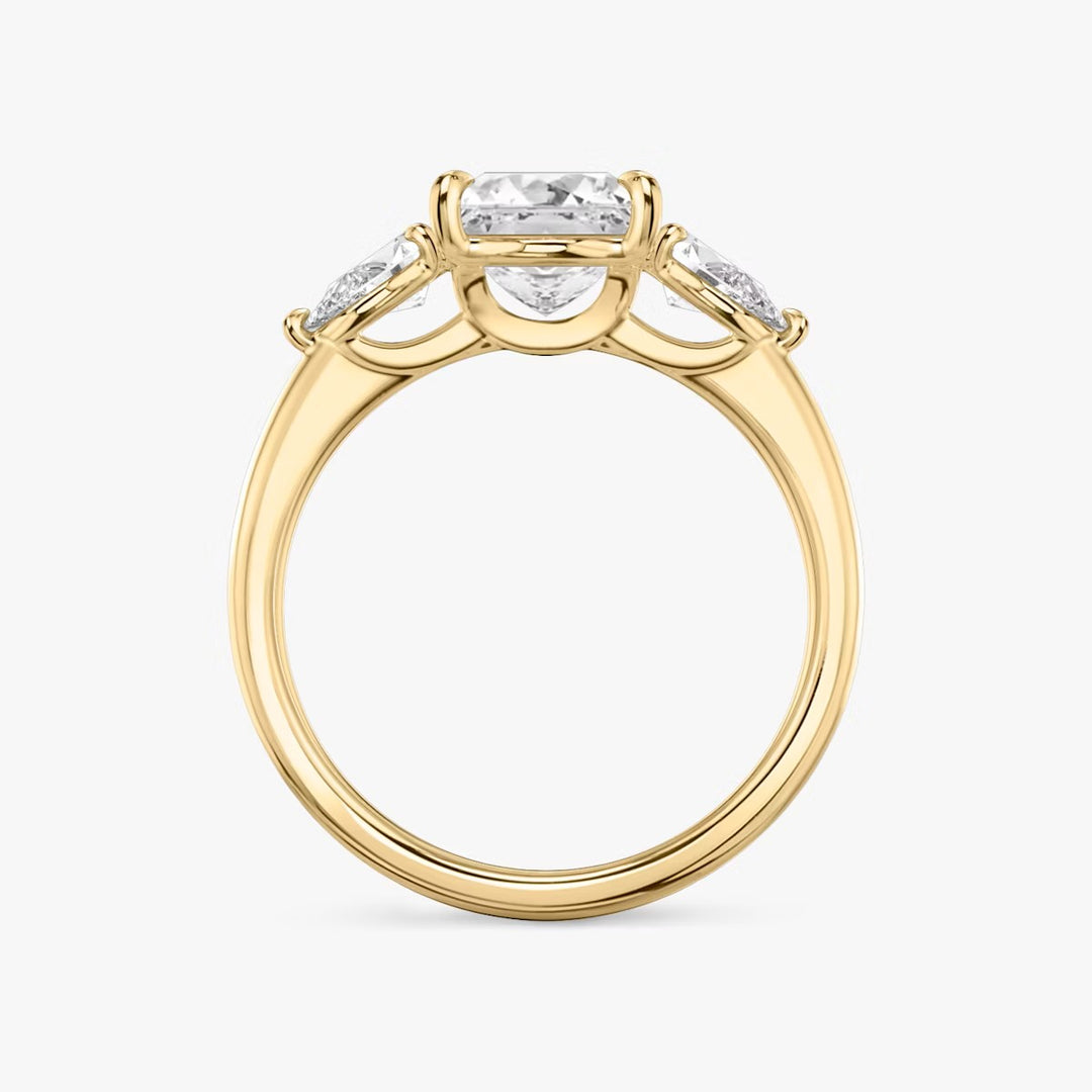 Princess Cut - Plain Band - Three Stone Ring - 0.25 Ct Side Stone each - 18 K Gold