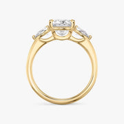 Princess Cut - Plain Band - Three Stone Ring - 0.25 Ct Side Stone each - 18 K Gold