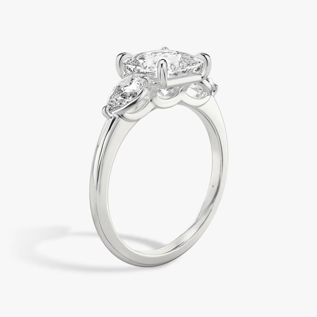 Princess Cut - Plain Band - Three Stone Ring - 0.25 Ct Side Stone each - 18 K Gold