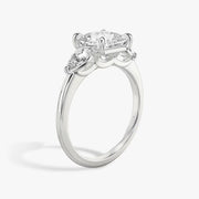 Princess Cut - Plain Band - Three Stone Ring - 0.25 Ct Side Stone each - 14 K Gold