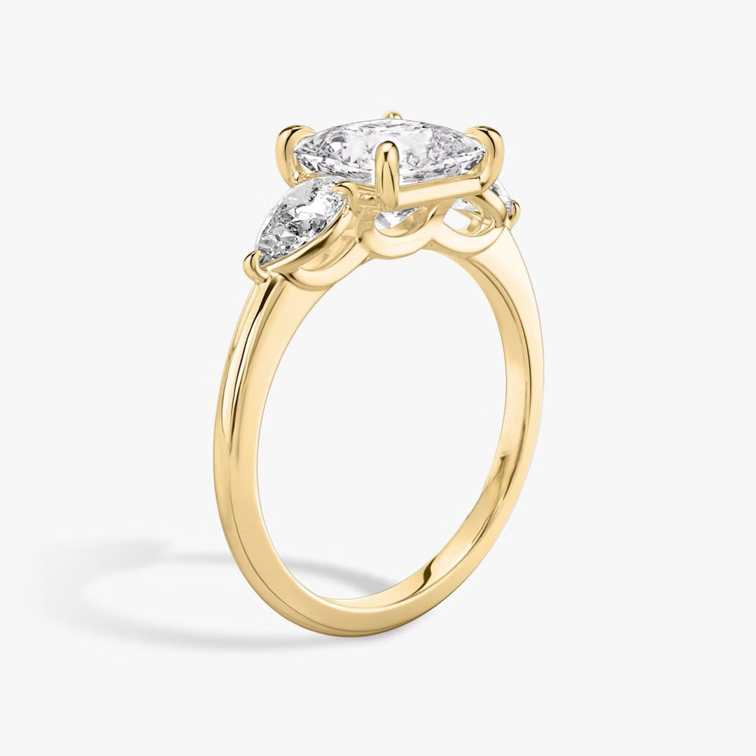 Princess Cut - Plain Band - Three Stone Ring - 0.25 Ct Side Stone each - 18 K Gold