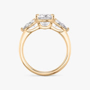 Princess Cut - Plain Band - Three Stone Ring- 0.5 Ct Side Stone each - 18 K Gold