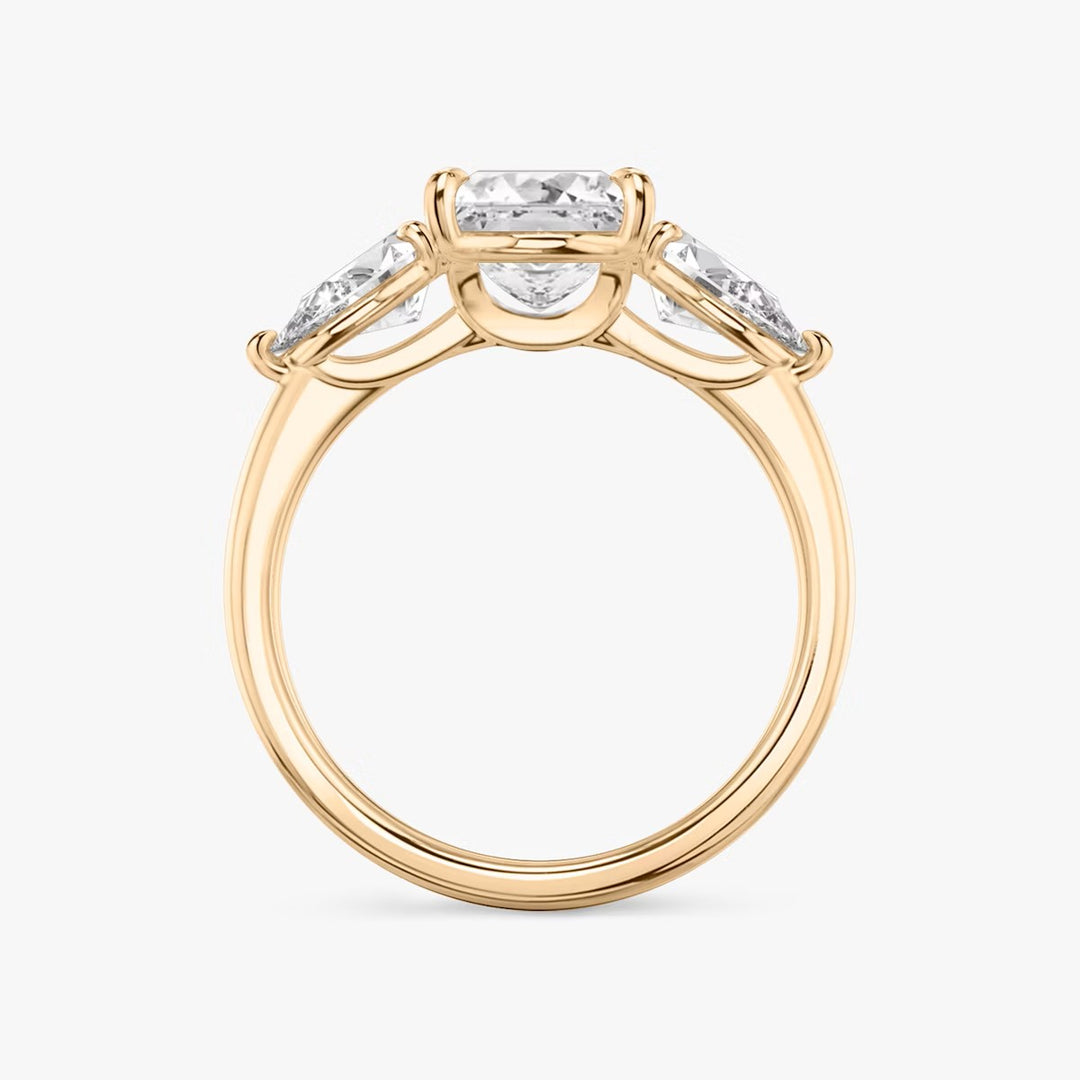 Princess Cut - Plain Band - Three Stone Ring- 0.5 Ct Side Stone each - 14 K Gold