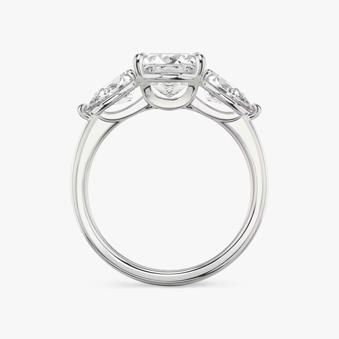 Princess Cut - Plain Band - Three Stone Ring- 0.5 Ct Side Stone each - 18 K Gold