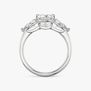 Princess Cut - Plain Band - Three Stone Ring- 0.5 Ct Side Stone each - 18 K Gold